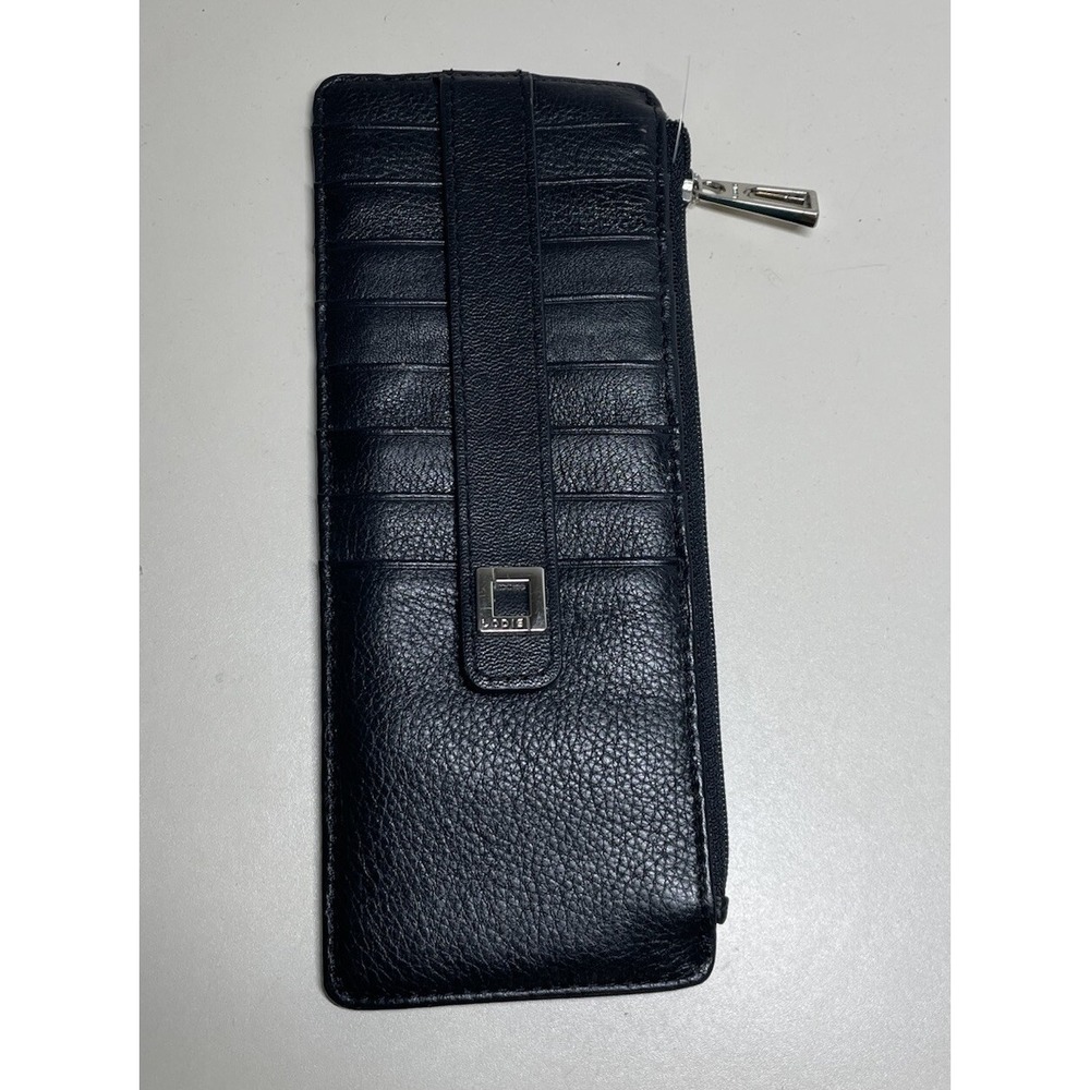 LODIS Black Julia Long Stacker Organizer Leather ID Card, RFD Zip Top Wallet